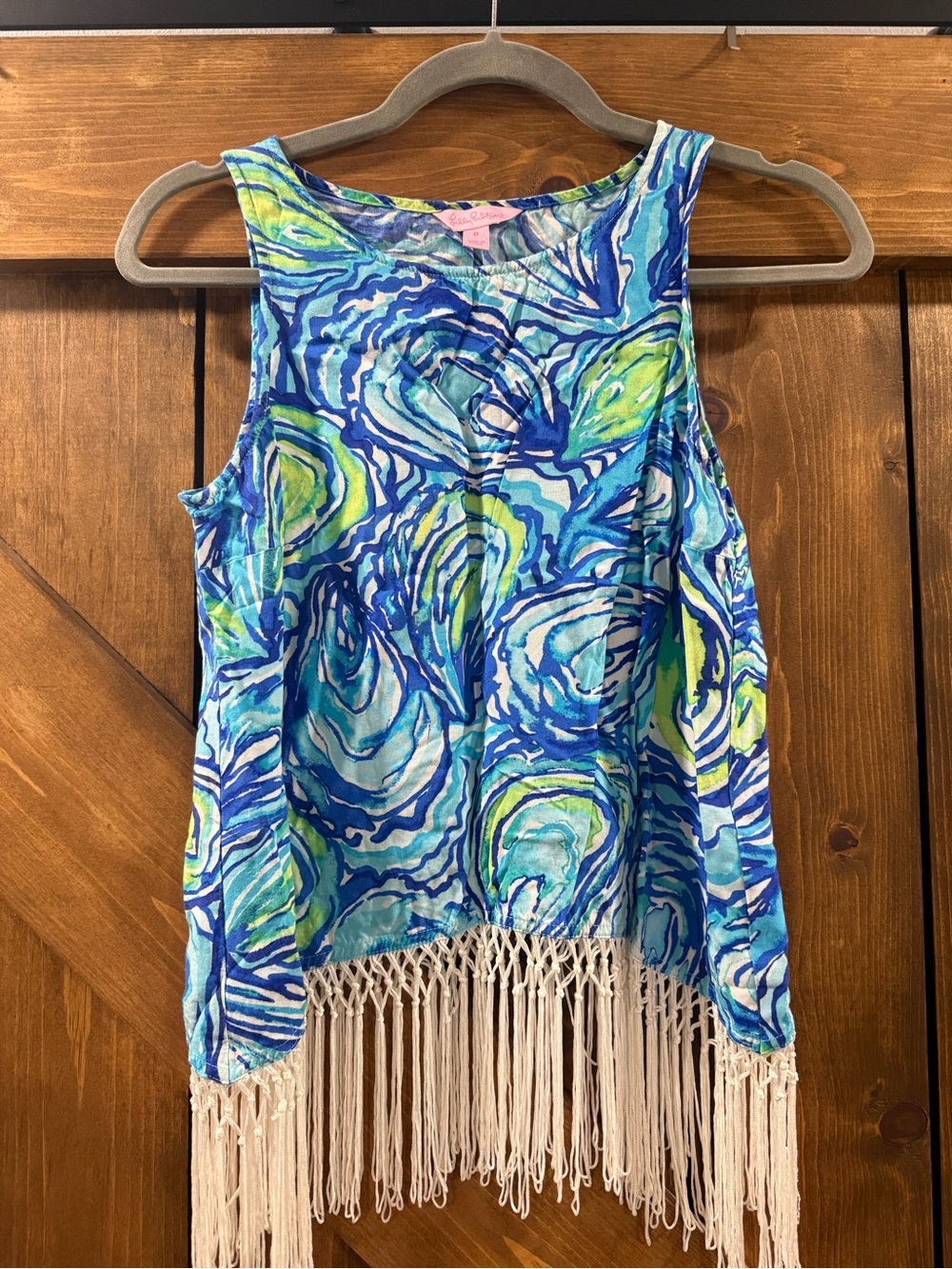 Lilly Pulitzer Blue Aqua Green Fringe Hem Tank